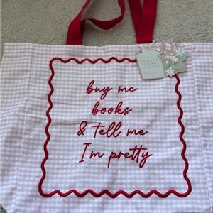 Buy me books & tell me I’m pretty checkered tote bag